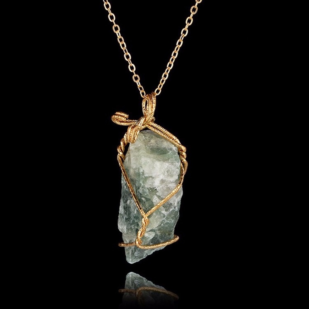 Aventurine Raw Crystal Gold Wire Wrapped Necklace